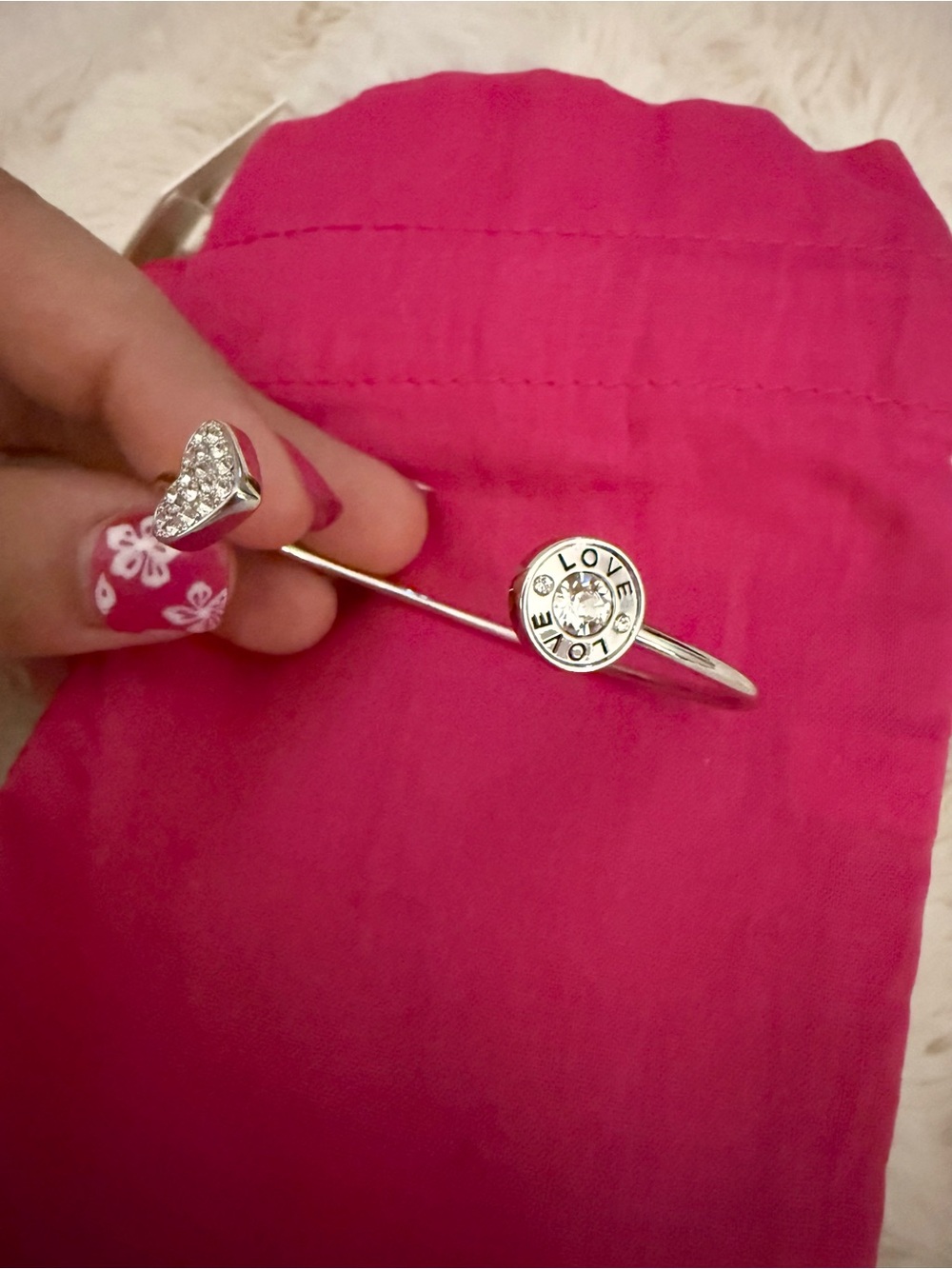 Origami Owl 'LOVE' Crystal Heart Open Cuff Bracelet with accents